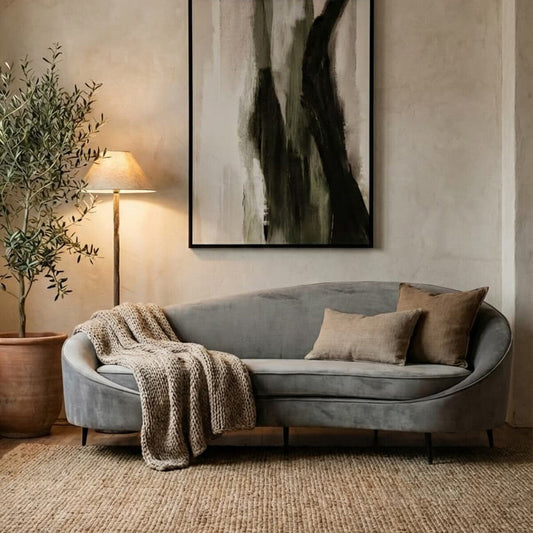 Hasina Grey Velvet 3 Seater Sofa