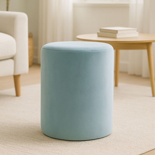 Haley Blue Velvet Round Pouffe