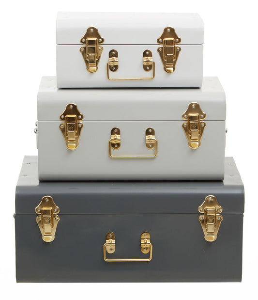 Set of Three Assorted Grey Storage Trunks