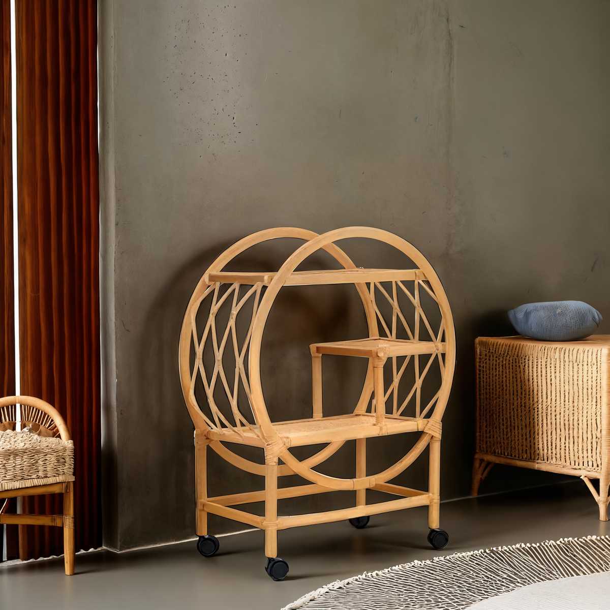 Mataram Natural Rattan 2 Tier Bar Trolley