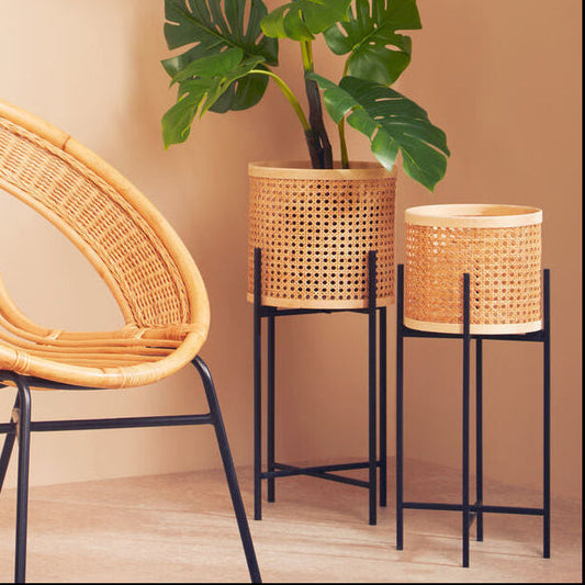Small Rattan Planter with Metal Stand | Depok