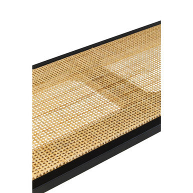 Depok Natural Rattan and Black Finish Metal 2 Tier Wall Shelf