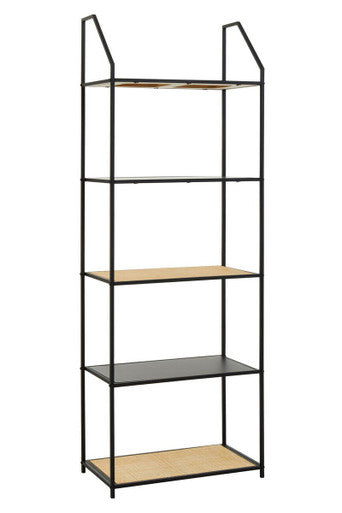 Depok Natural Rattan and Black Finish Metal 5 Tier Shelf Unit