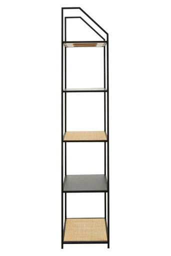 Depok Natural Rattan and Black Finish Metal 5 Tier Shelf Unit