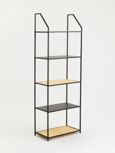 Depok Natural Rattan and Black Finish Metal 5 Tier Shelf Unit
