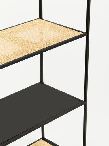 Depok Natural Rattan and Black Finish Metal 5 Tier Shelf Unit