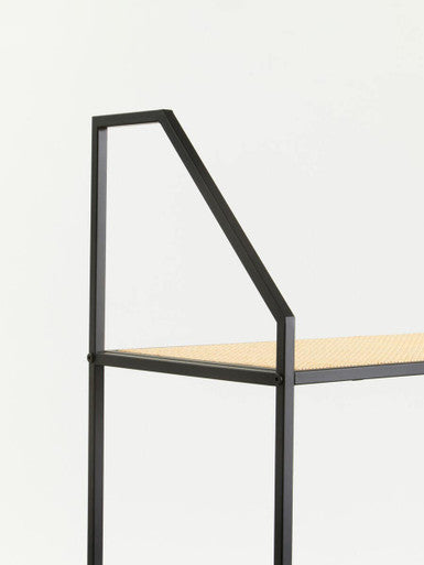Depok Natural Rattan and Black Finish Metal 5 Tier Shelf Unit