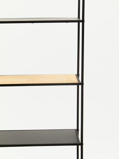 Depok Natural Rattan and Black Finish Metal 5 Tier Shelf Unit