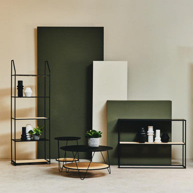 Depok Natural Rattan and Black Finish Metal 5 Tier Shelf Unit