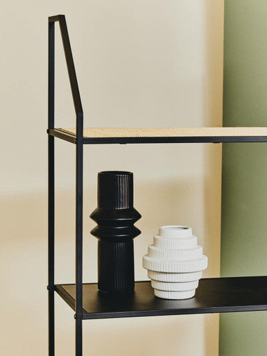 Depok Natural Rattan and Black Finish Metal 5 Tier Shelf Unit