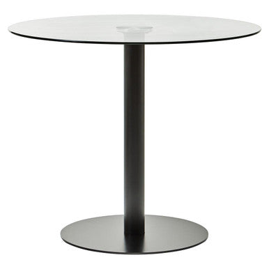Metropolitan Clear Glass Round Dining Table with Black Finish Base