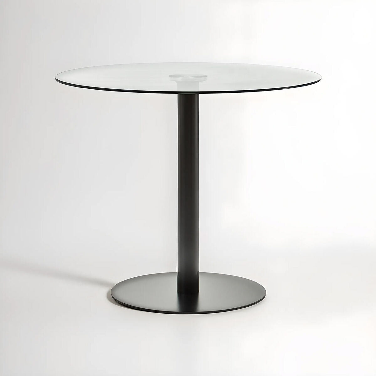 Metropolitan Clear Glass Round Dining Table with Black Finish Base