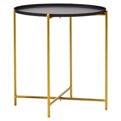 Trosa Black and Gold Finish Round Tray Side Table