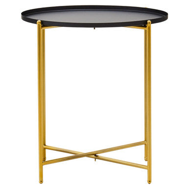 Trosa Black and Gold Finish Round Tray Side Table