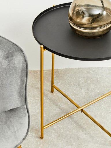 Trosa Black and Gold Finish Round Tray Side Table
