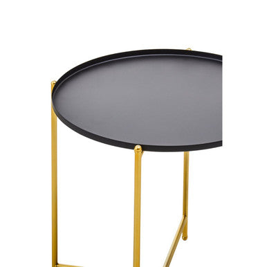 Trosa Black and Gold Finish Round Tray Side Table