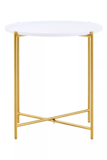 Trosa White and Gold Finish Tray Side Table