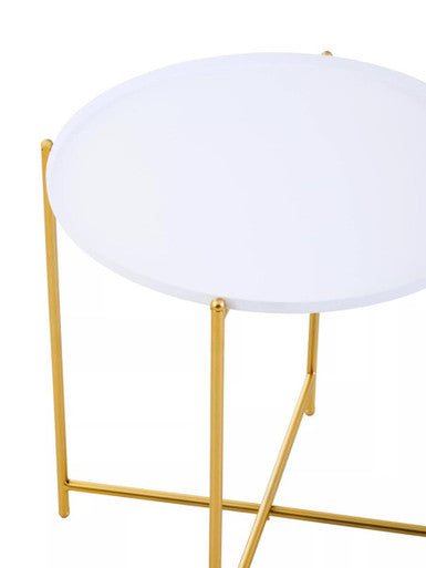 Trosa White and Gold Finish Tray Side Table