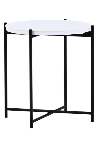 Trosa White and Black Finish Round Tray Side Table