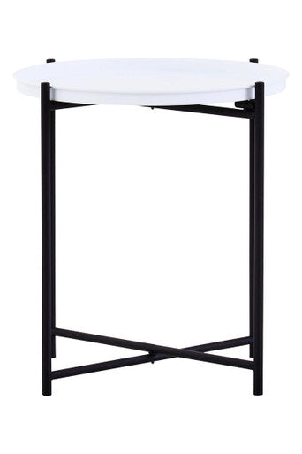 Trosa White and Black Finish Round Tray Side Table