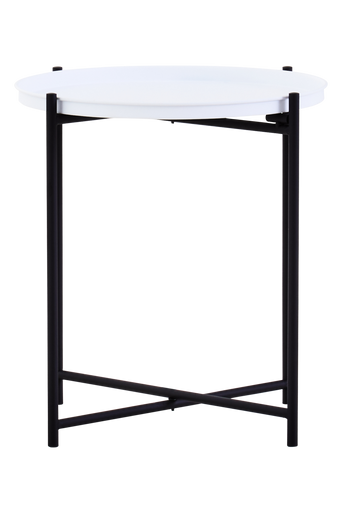 Trosa White and Black Finish Round Tray Side Table