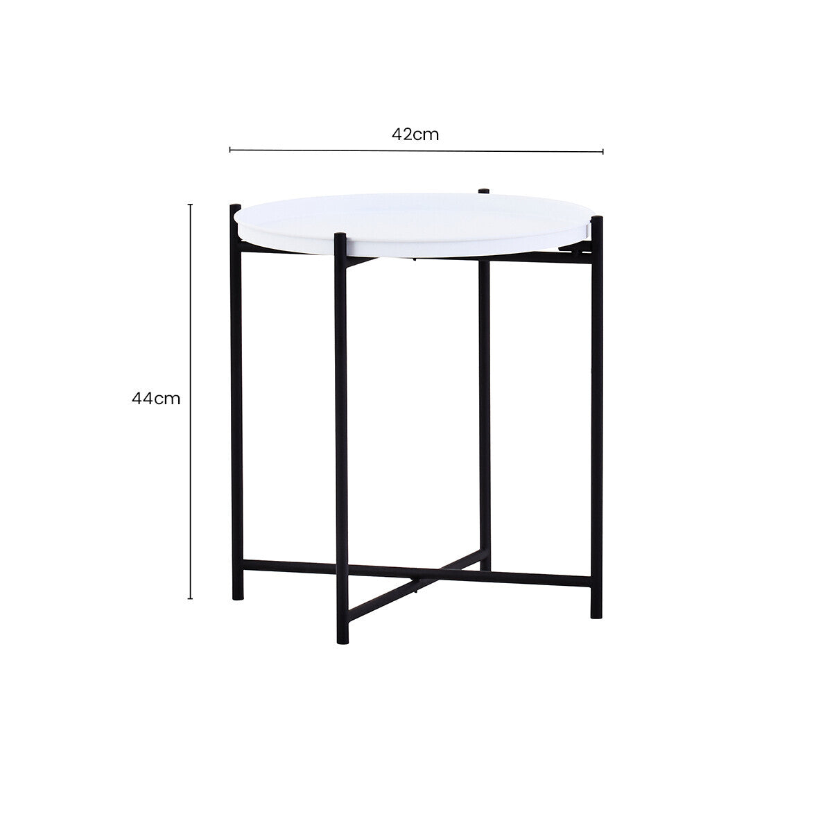 Trosa White and Black Finish Round Tray Side Table