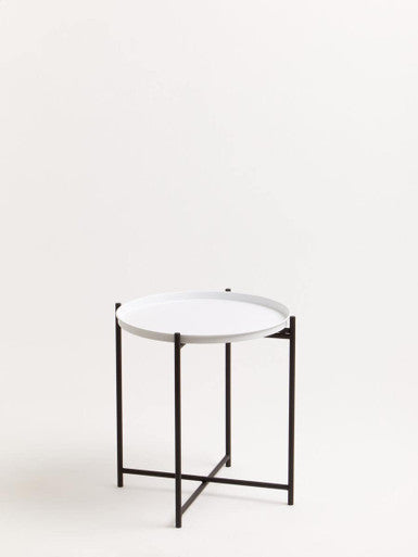 Trosa White and Black Finish Round Tray Side Table