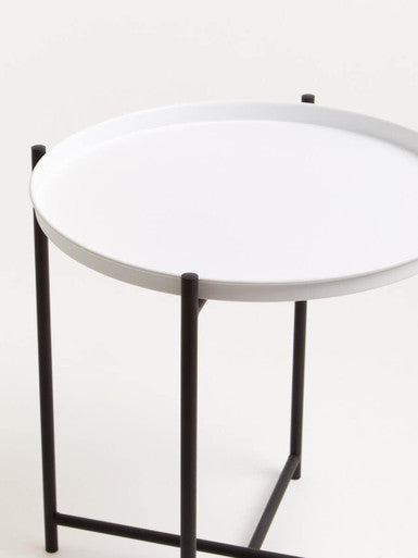 Trosa White and Black Finish Round Tray Side Table