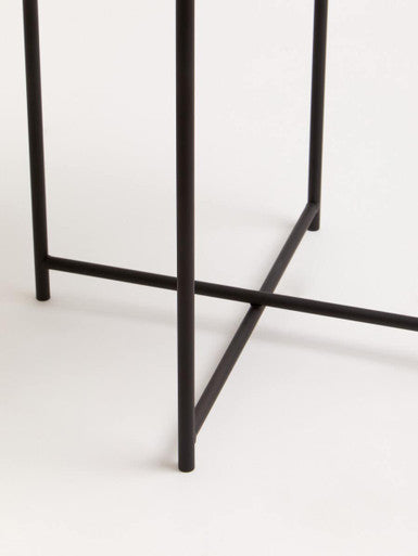 Trosa White and Black Finish Round Tray Side Table