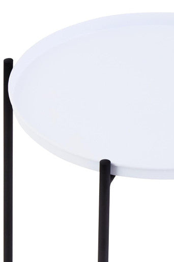 Trosa White and Black Finish Round Tray Side Table