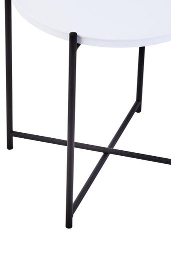 Trosa White and Black Finish Round Tray Side Table