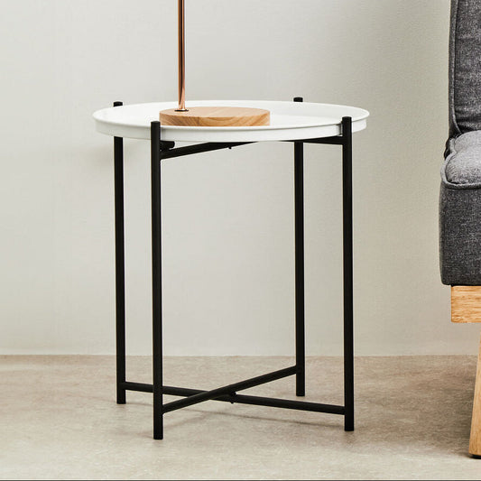 Trosa White and Black Finish Round Tray Side Table