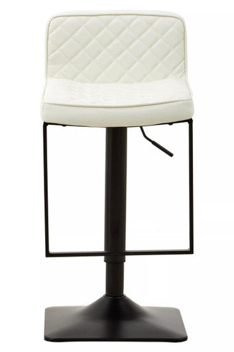 Baina White Leather Effect Adjustable Bar Stool with Black Square Base