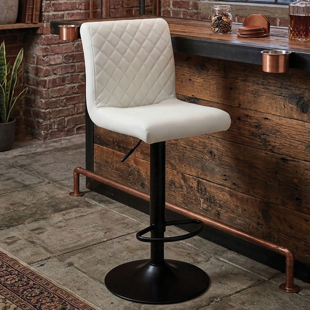 Baina White Leather Effect Bar Chair with Black Finish Base