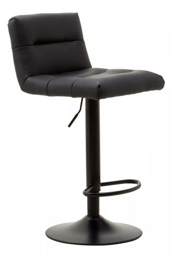 Baina Black Leather Effect Bar Stool with Black Finish Base