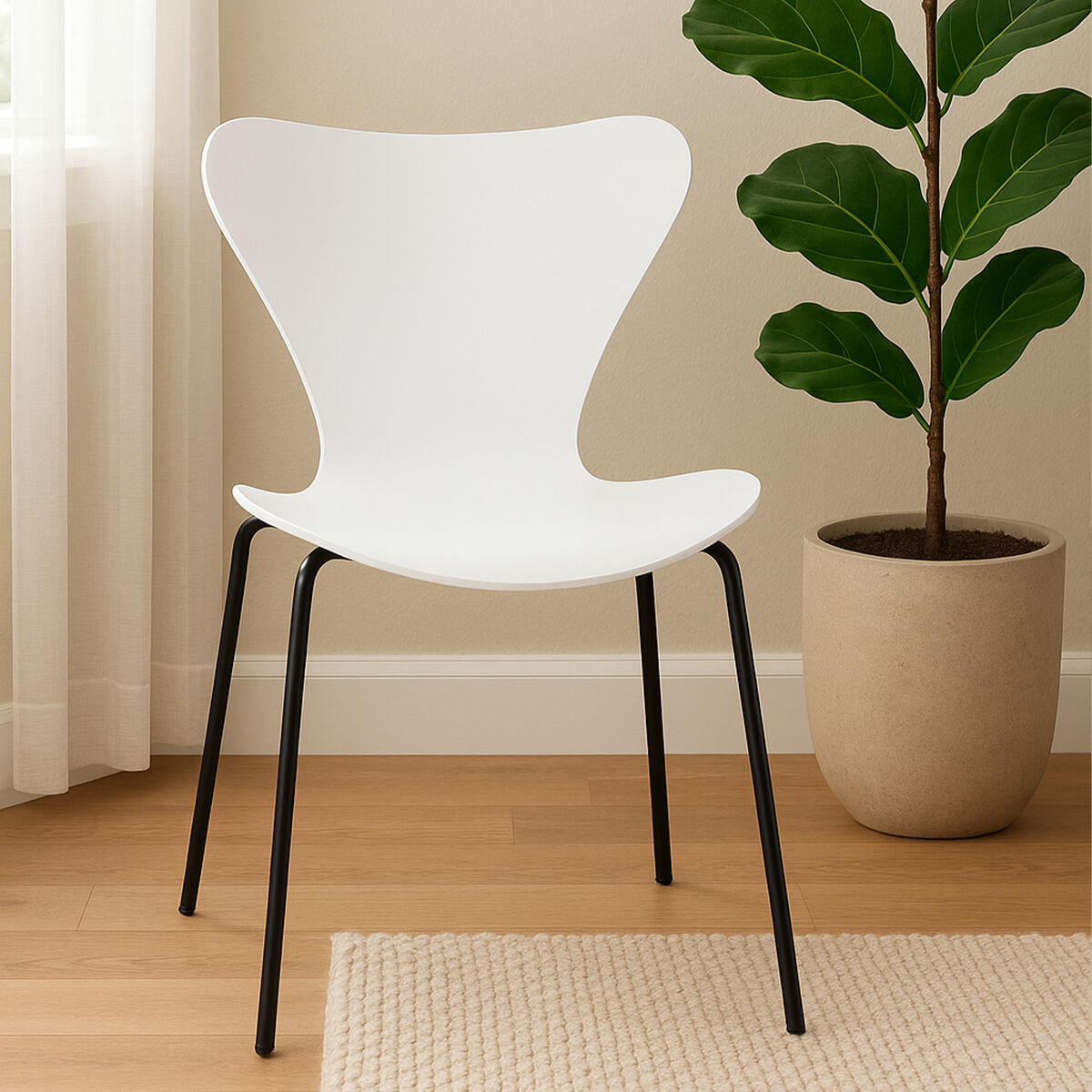 Laila White Moulded Plastic Dining Chair with Black Legs