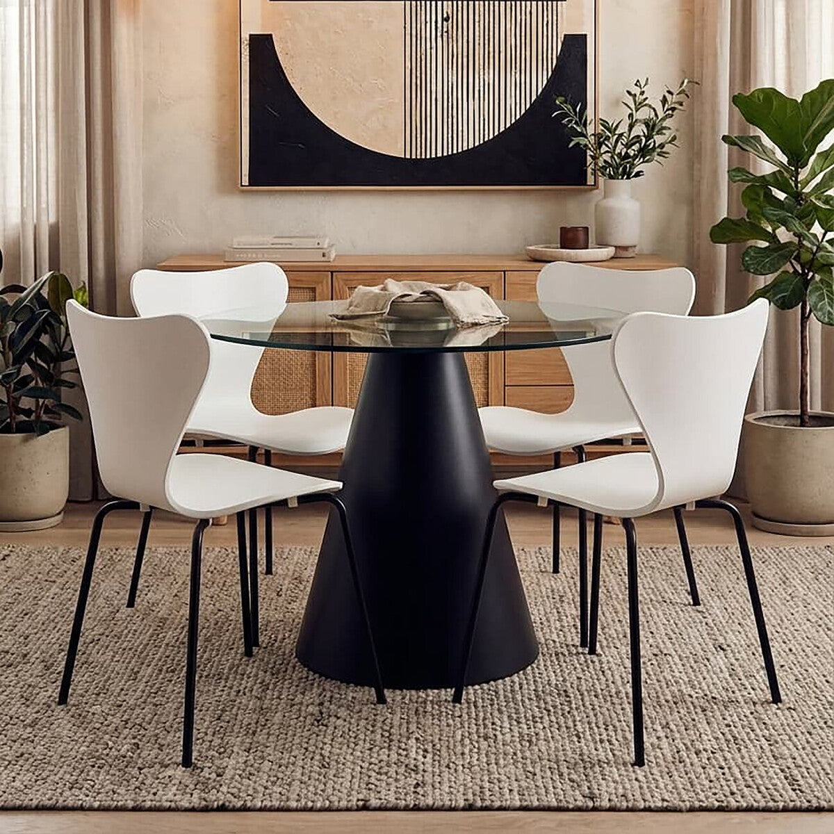 Laila White Moulded Plastic Dining Chair with Black Legs