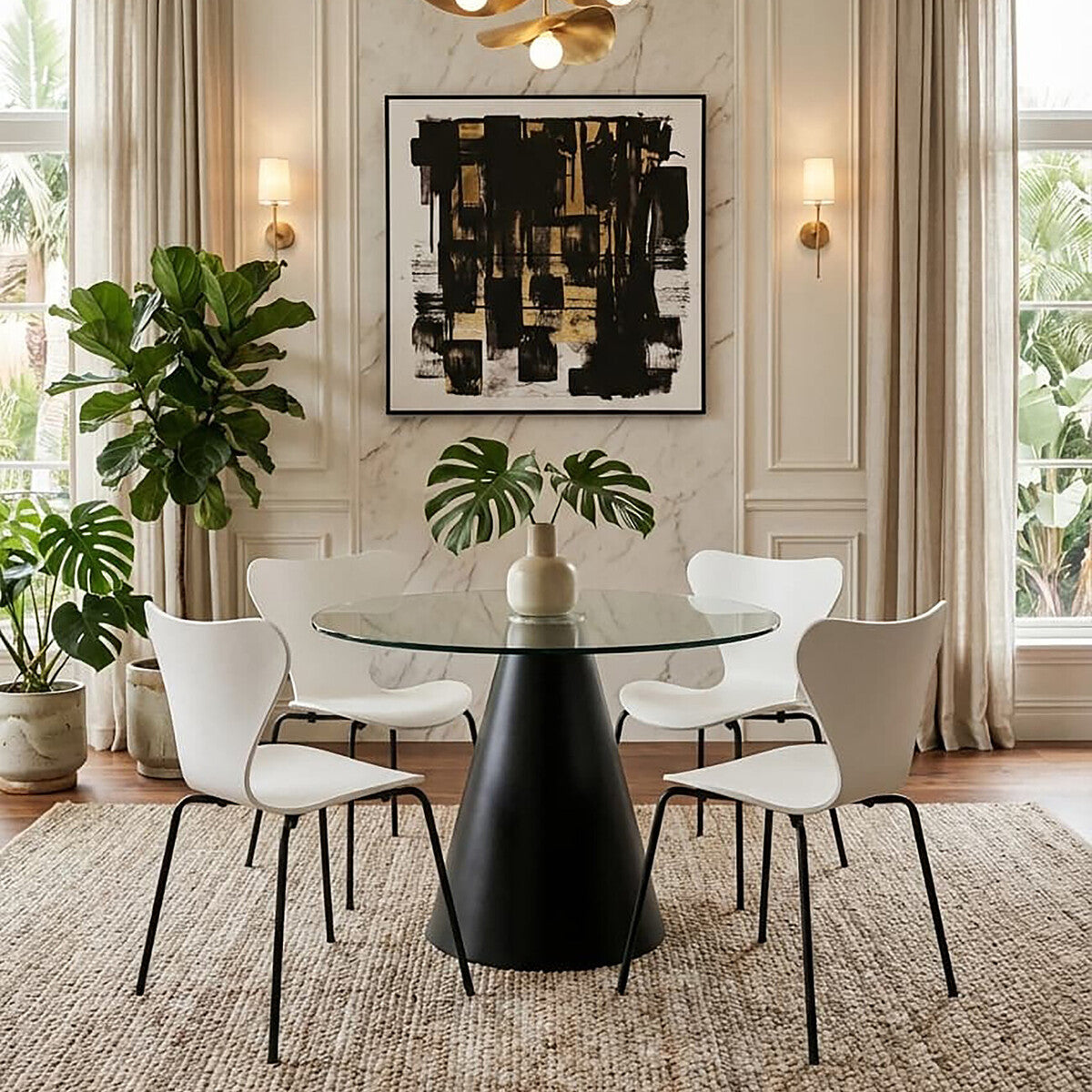 Laila White Moulded Plastic Dining Chair with Black Legs