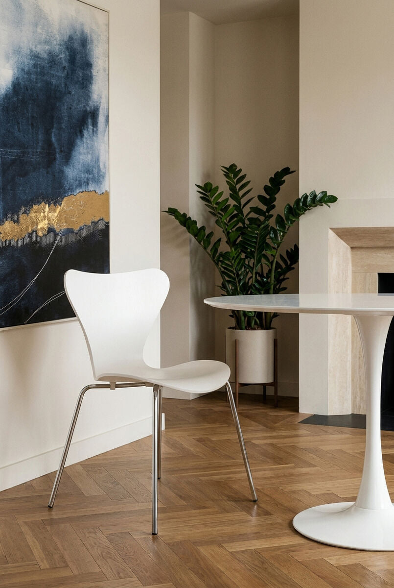 Laila White Moulded Plastic Dining Chair with Chrome Legs
