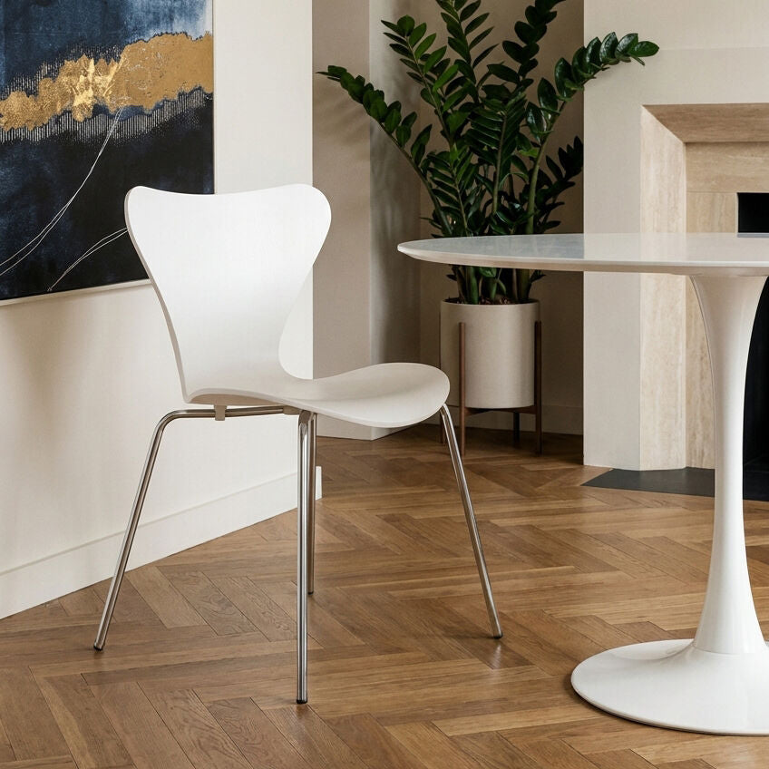 Laila White Moulded Plastic Dining Chair with Chrome Legs