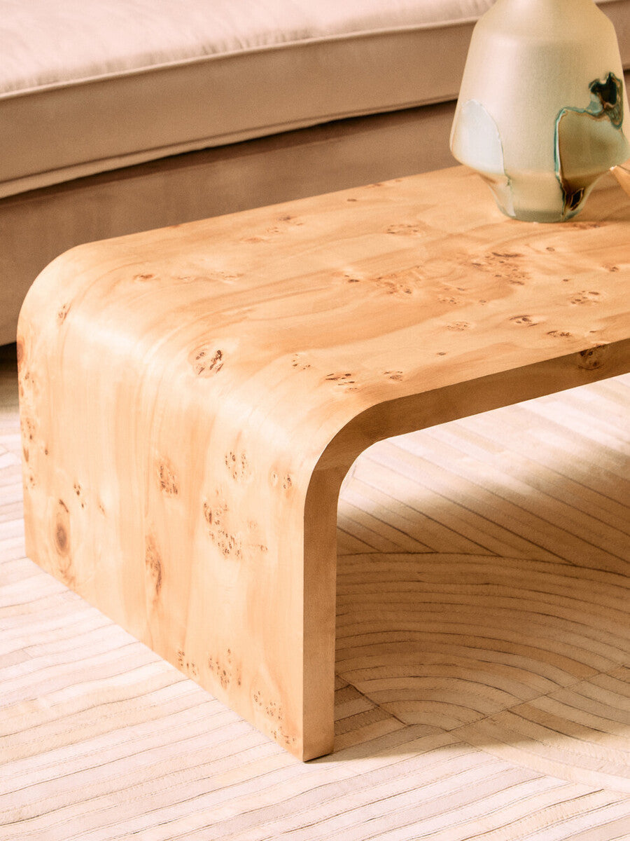 Mota Natural Burl Wood Curved Coffee Table