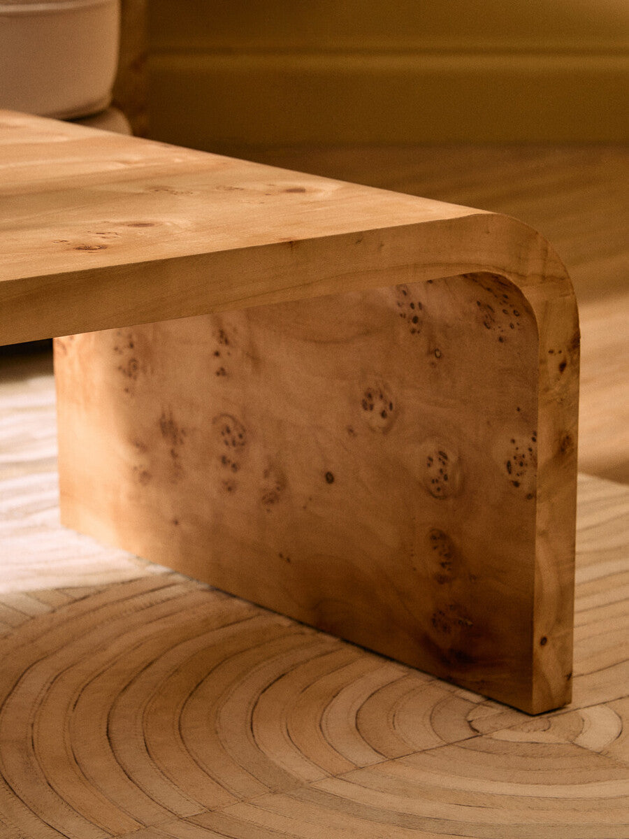 Mota Natural Burl Wood Curved Coffee Table
