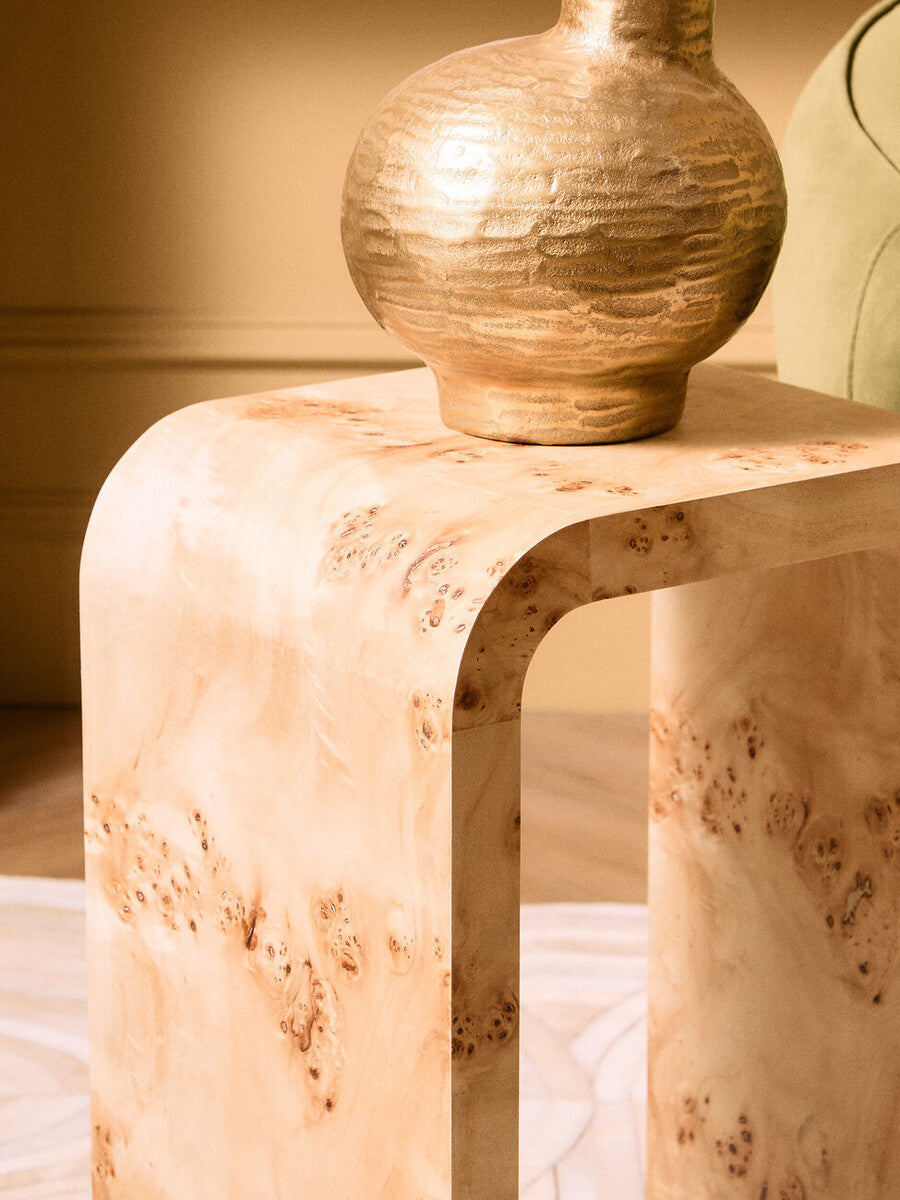 Natural Burl Wood Curved Side Table with Smooth Curved Edges | Mota