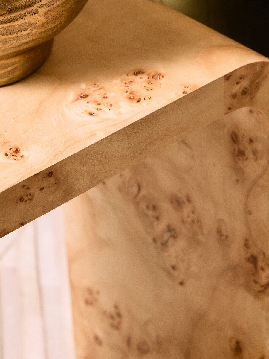 Natural Burl Wood Curved Side Table with Smooth Curved Edges | Mota