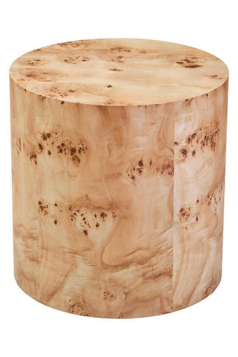 Natural Burl Wood Round Side Table with Drum Shape Design | Mota