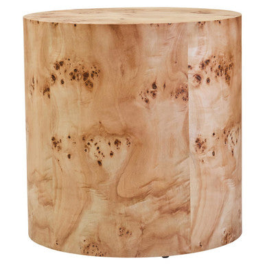 Natural Burl Wood Round Side Table with Drum Shape Design | Mota