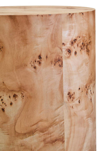 Natural Burl Wood Round Side Table with Drum Shape Design | Mota