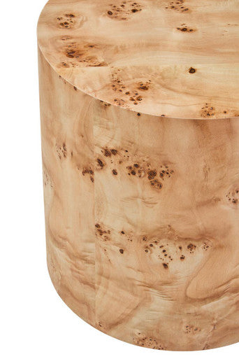 Natural Burl Wood Round Side Table with Drum Shape Design | Mota