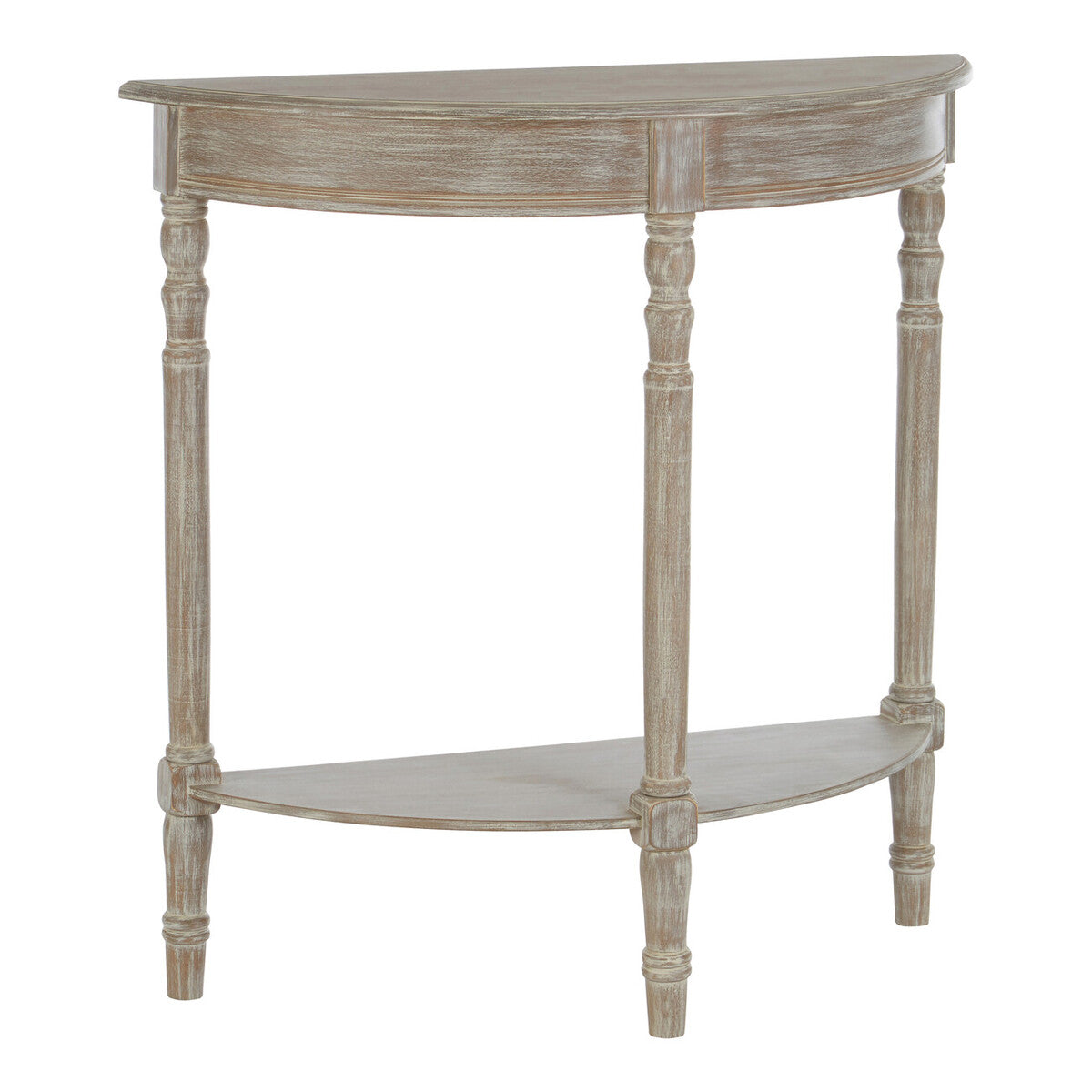 Heritage Natural Wash Wooden Half Moon Console Table with Lower Shelf