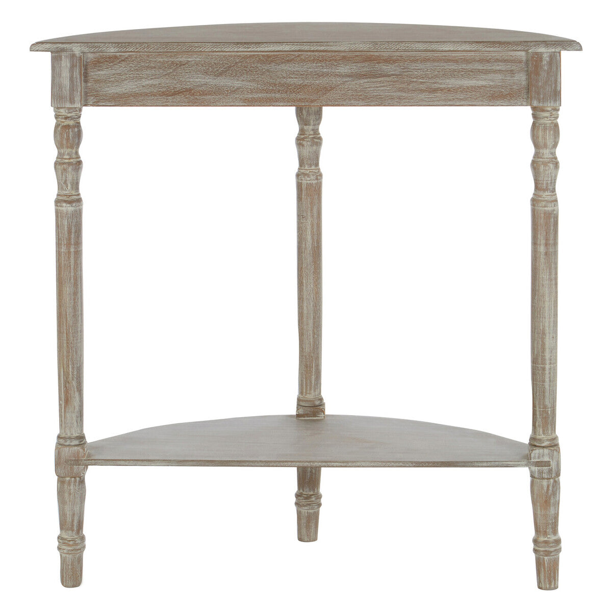 Heritage Natural Wash Wooden Half Moon Console Table with Lower Shelf